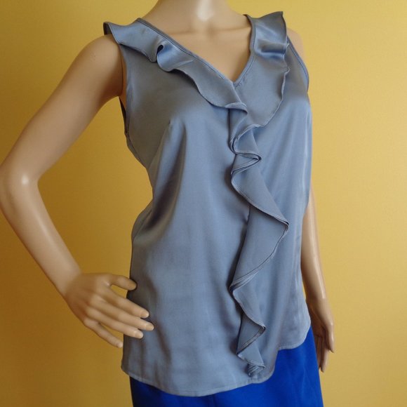 The Limited sleeveless ruffle front top ice blue - Picture 2 of 5